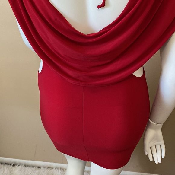 NWT Fashion Nova Deep Cowl Neck Red Mini Dress - Size XL - Picture 13 of 16